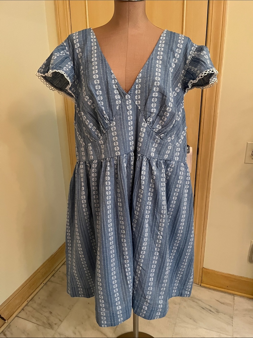 PEYTON & PARKER NWT Cottage Party Floral & Blue Striped Smocked-Back Dress SZ 3X